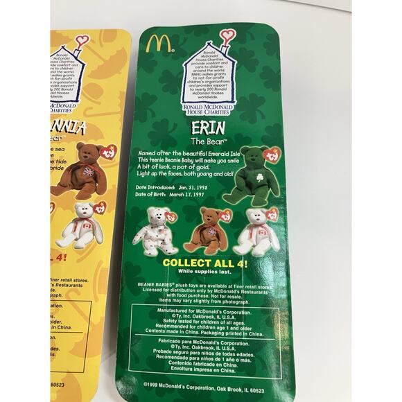 McDonald’s Happy Meal Ty Beanie Babies 1999 International Bear Bundle (4pcs) - Picture 10 of 13